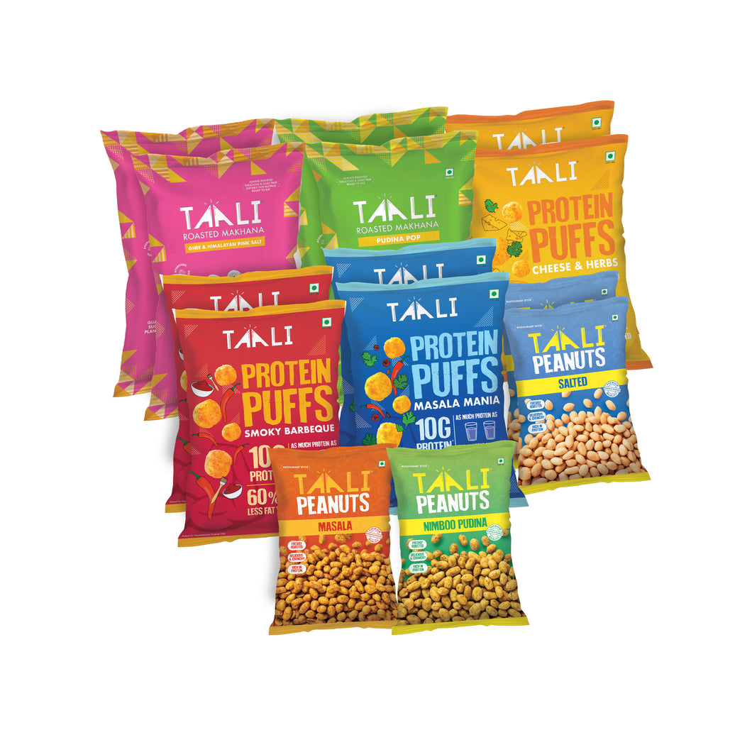 ALL STARS Bestseller Pack [Roasted Makhana (60g x 4), Protein Puffs (60g x 6), Roasted Peanuts (150g x 4)]