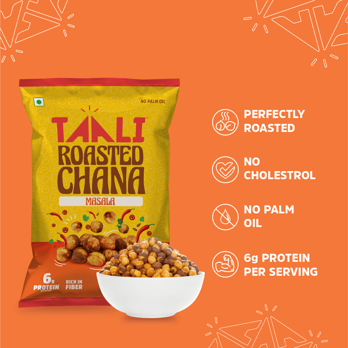 Taali Roasted Chana Masala, Flavoured |  Rich in Protein| Gluten-Free| Namkeen Snacks| Ready to Eat, 150g| Pack of 4