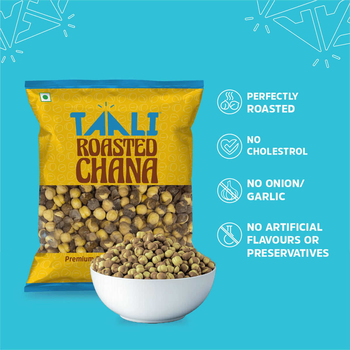 Taali Roasted Chana Plain, Plain Salted Chickpeas with Skin| Rich in Protein| Gluten-Free| Namkeen Snacks| Ready to Eat, 180g| Pack of 4
