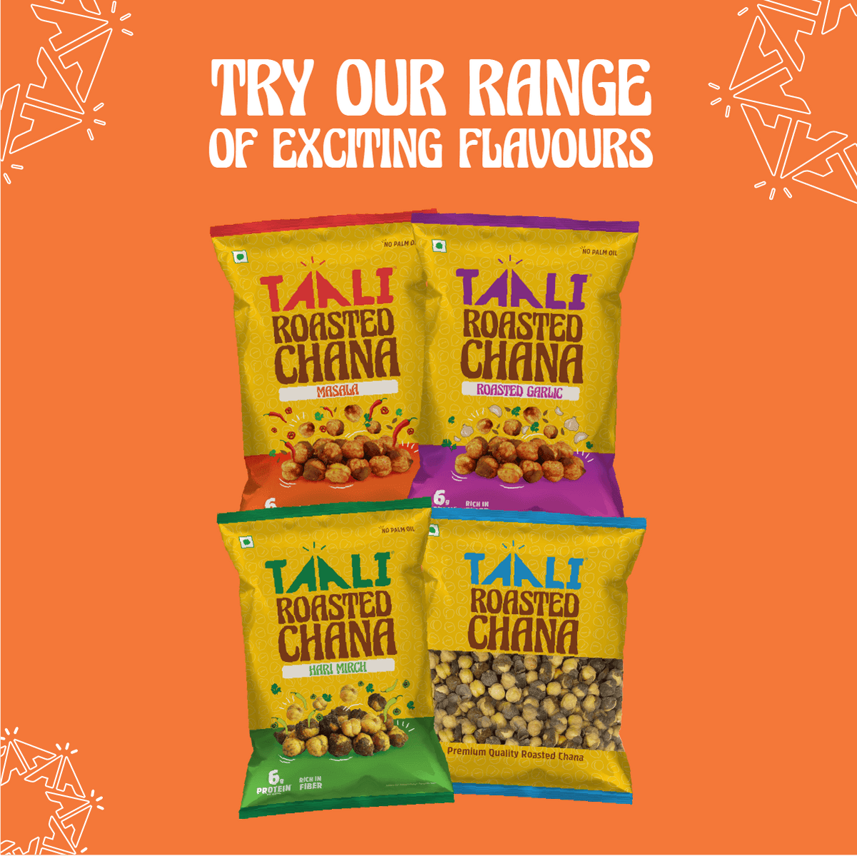 Taali Roasted Chana Masala, Flavoured |  Rich in Protein| Gluten-Free| Namkeen Snacks| Ready to Eat, 150g| Pack of 4