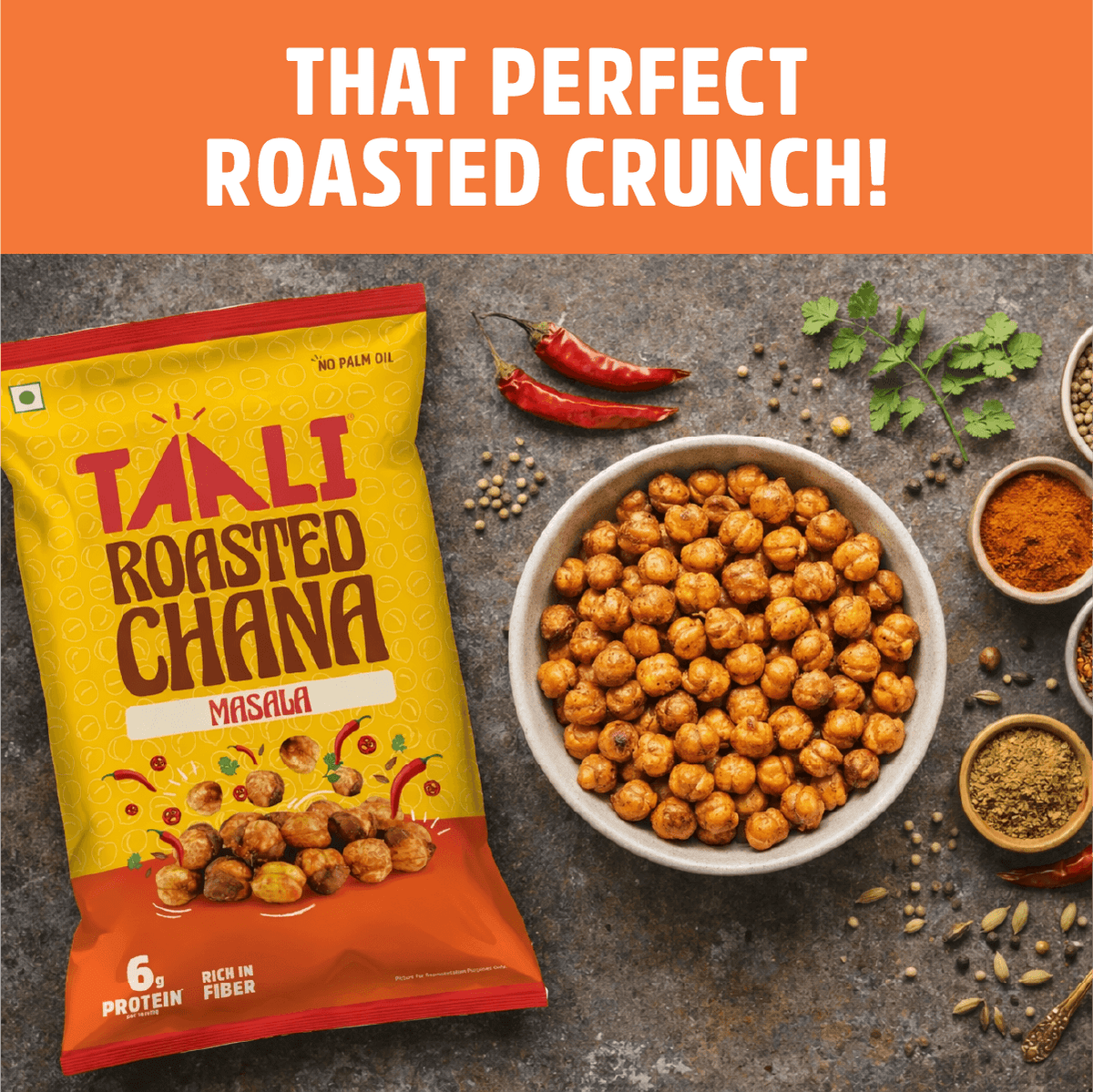 Taali Roasted Chana Masala, Flavoured |  Rich in Protein| Gluten-Free| Namkeen Snacks| Ready to Eat, 150g| Pack of 4
