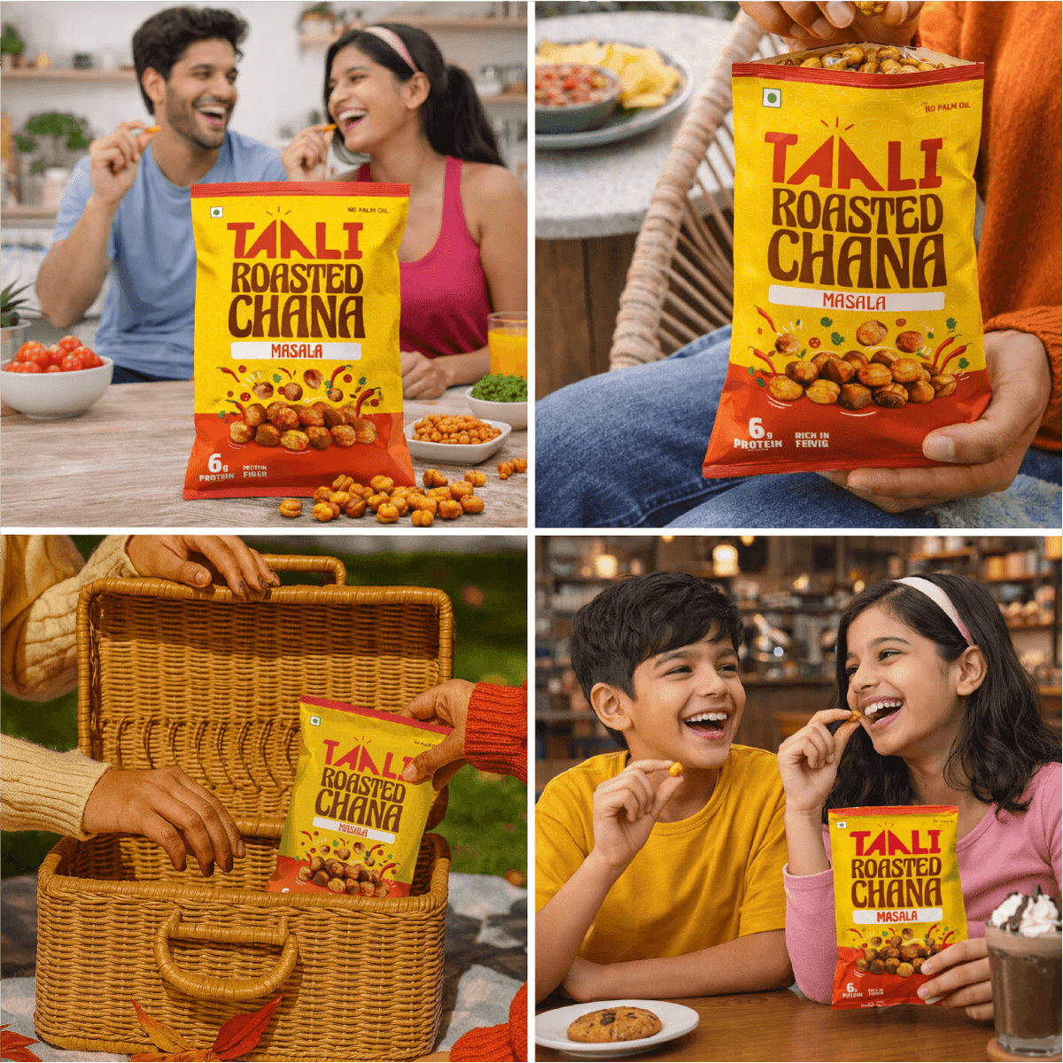 Taali Roasted Chana Masala, Flavoured |  Rich in Protein| Gluten-Free| Namkeen Snacks| Ready to Eat, 150g| Pack of 4
