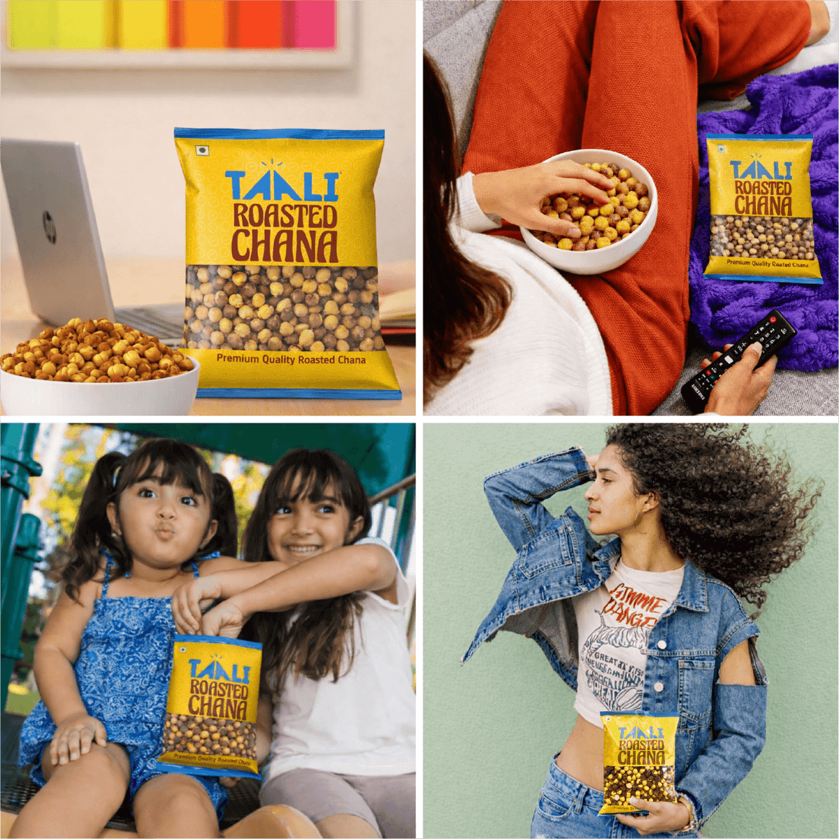Taali Roasted Chana Plain, Plain Salted Chickpeas with Skin| Rich in Protein| Gluten-Free| Namkeen Snacks| Ready to Eat, 180g| Pack of 4
