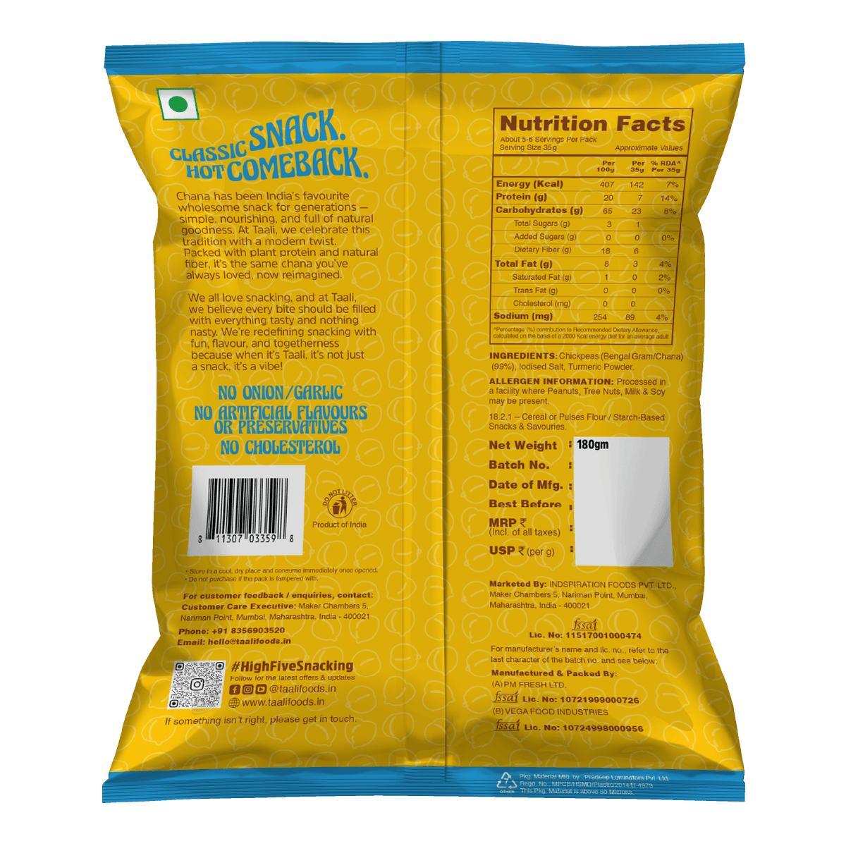Taali Roasted Chana Plain, Plain Salted Chickpeas with Skin| Rich in Protein| Gluten-Free| Namkeen Snacks| Ready to Eat, 180g| Pack of 4