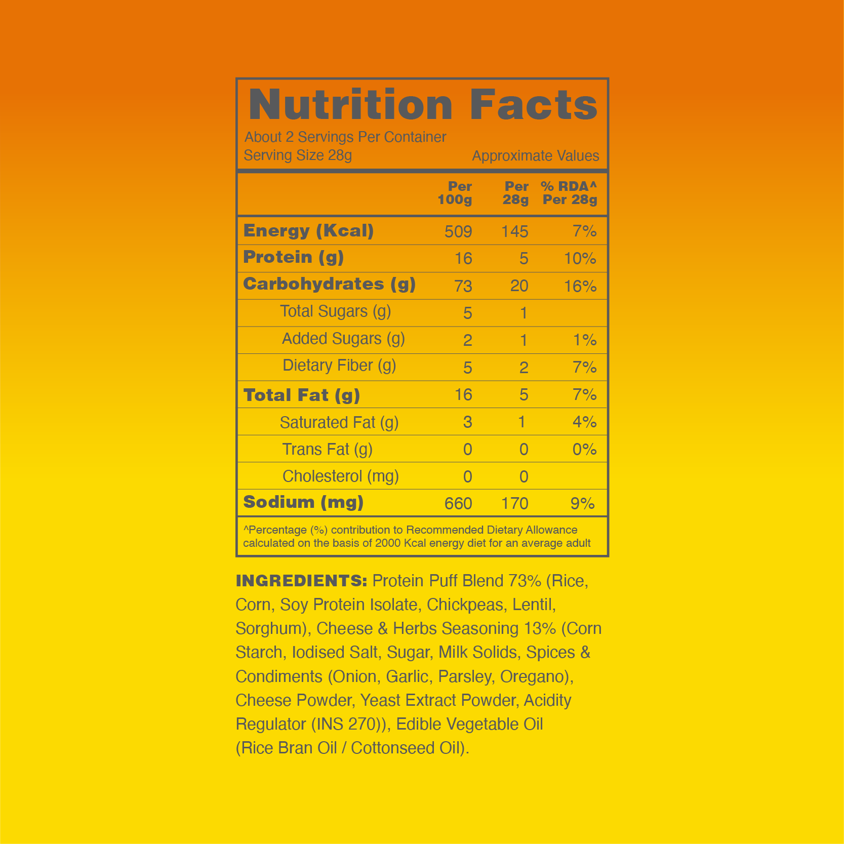 Taali Protein Puffs – Cheese and Herbs (60 g)