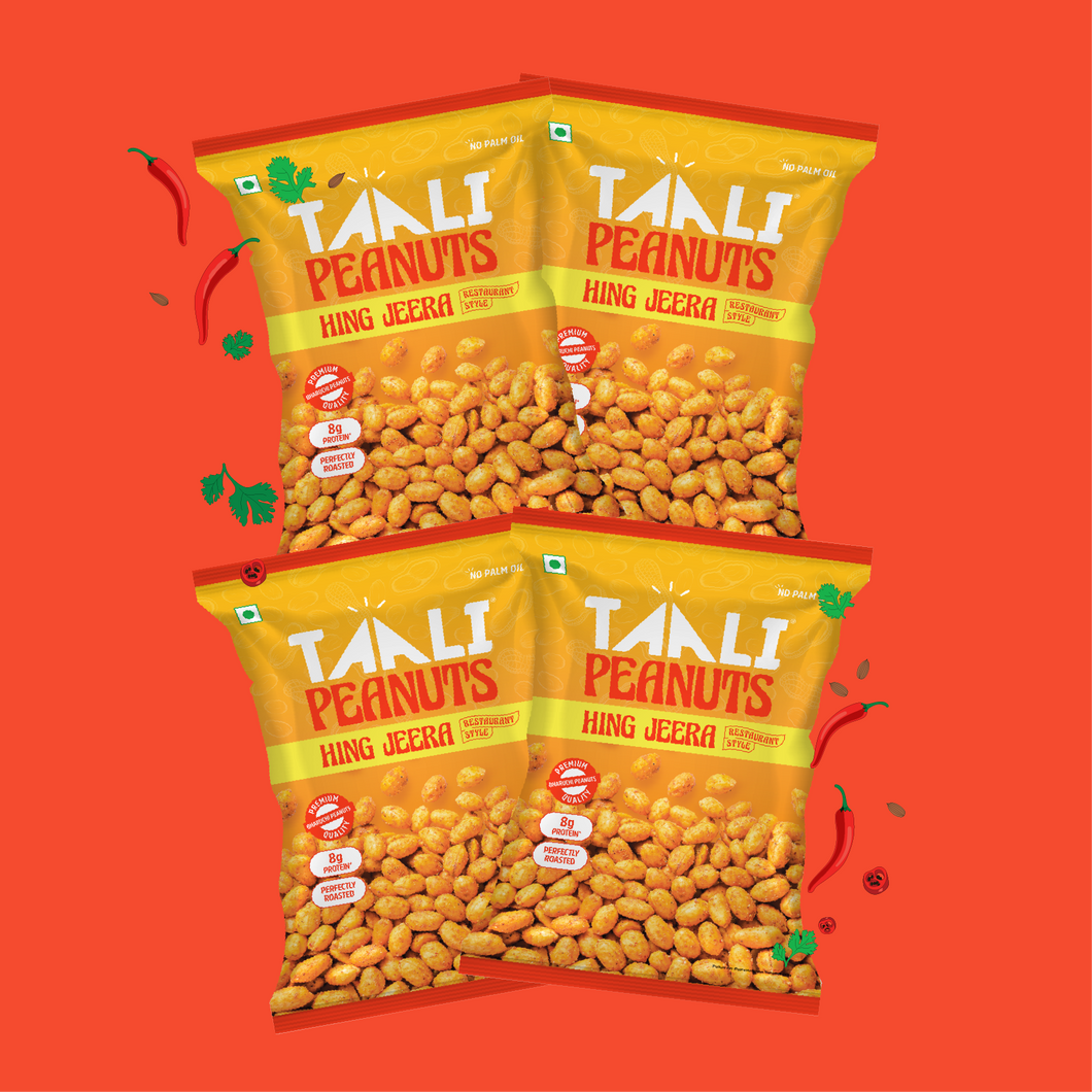 Taali Roasted Peanuts - Hing Jeera (Pack of 4 x 140 g)