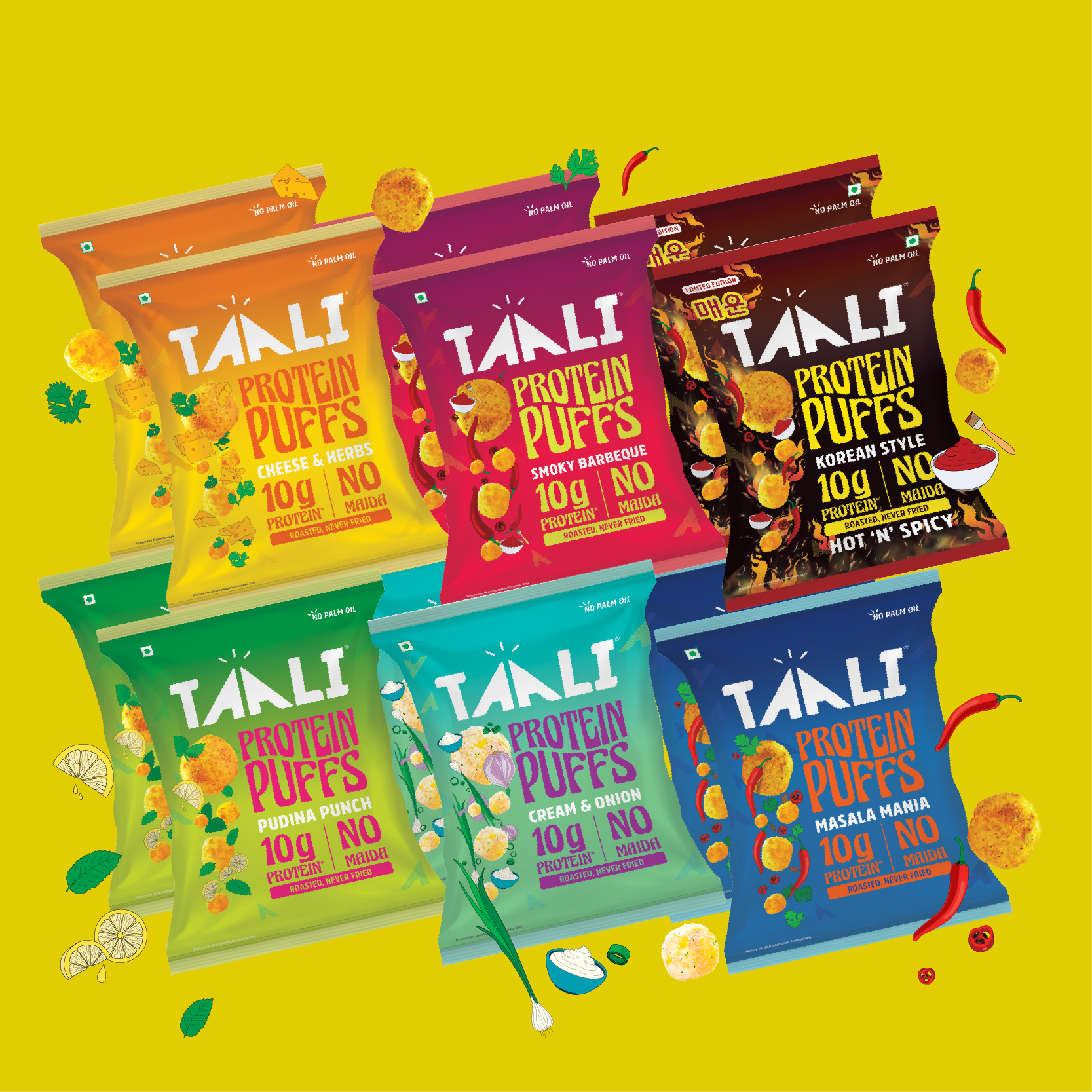Taali Protein Puffs – All Flavours Variety Pack | 6 Flavours × 2 Packs Each