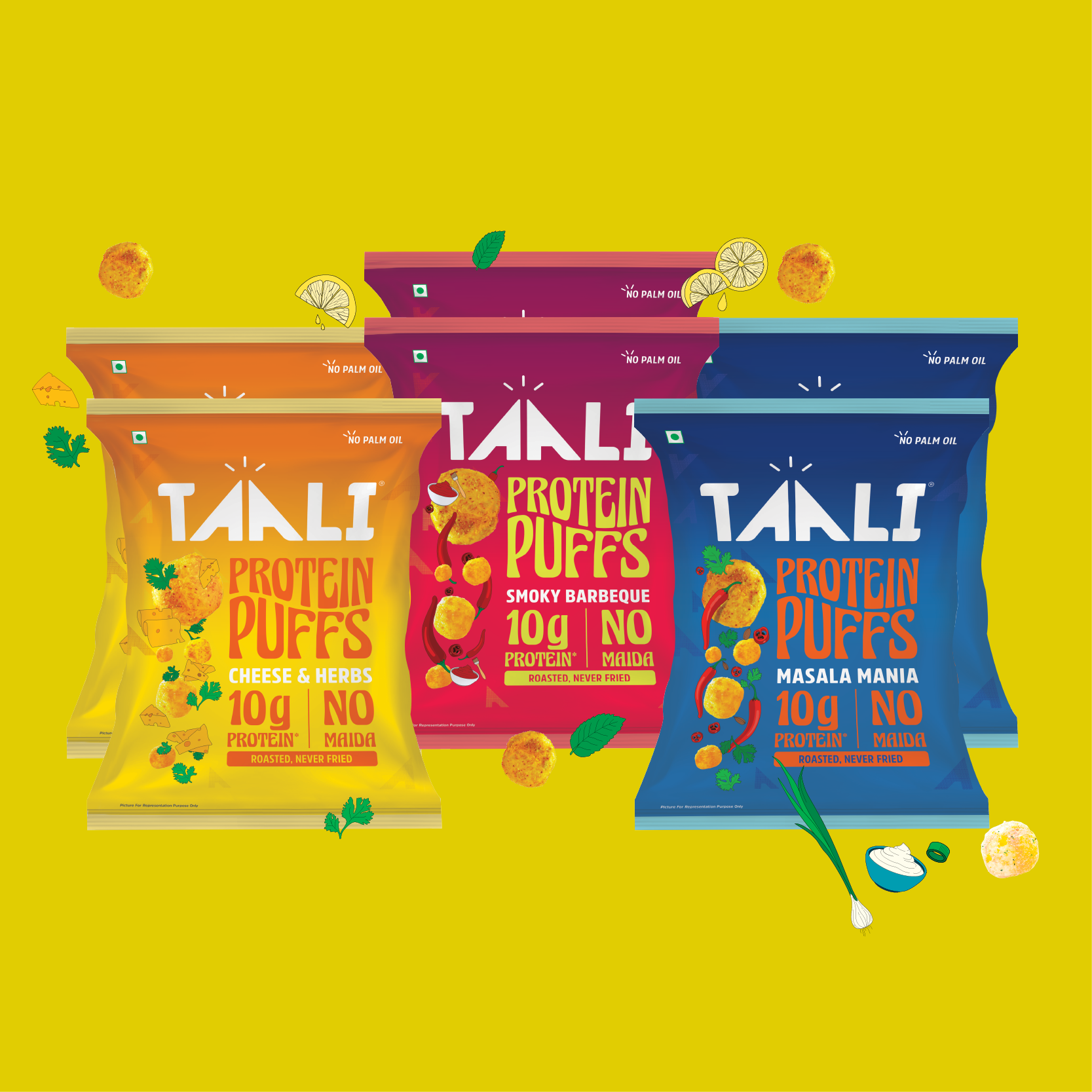 Taali Protein Puffs – Bestsellers Combo | Smoky BBQ, Masala Mania & Cheese & Herbs