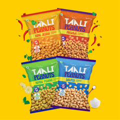 Taali Roasted Peanuts – Combo Pack of 4 Flavors | Masala, Salted, Hing Jeera, Nimbu Pudina (Pack of 4 x 140/150 g)