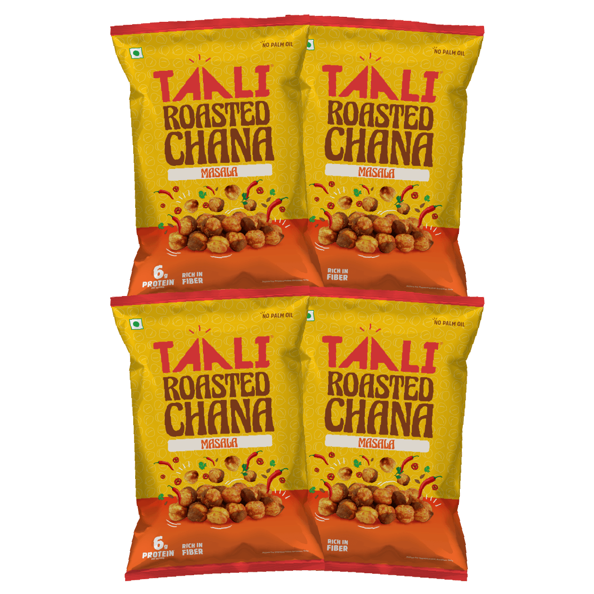 Taali Roasted Chana Masala, Flavoured |  Rich in Protein| Gluten-Free| Namkeen Snacks| Ready to Eat, 150g| Pack of 4